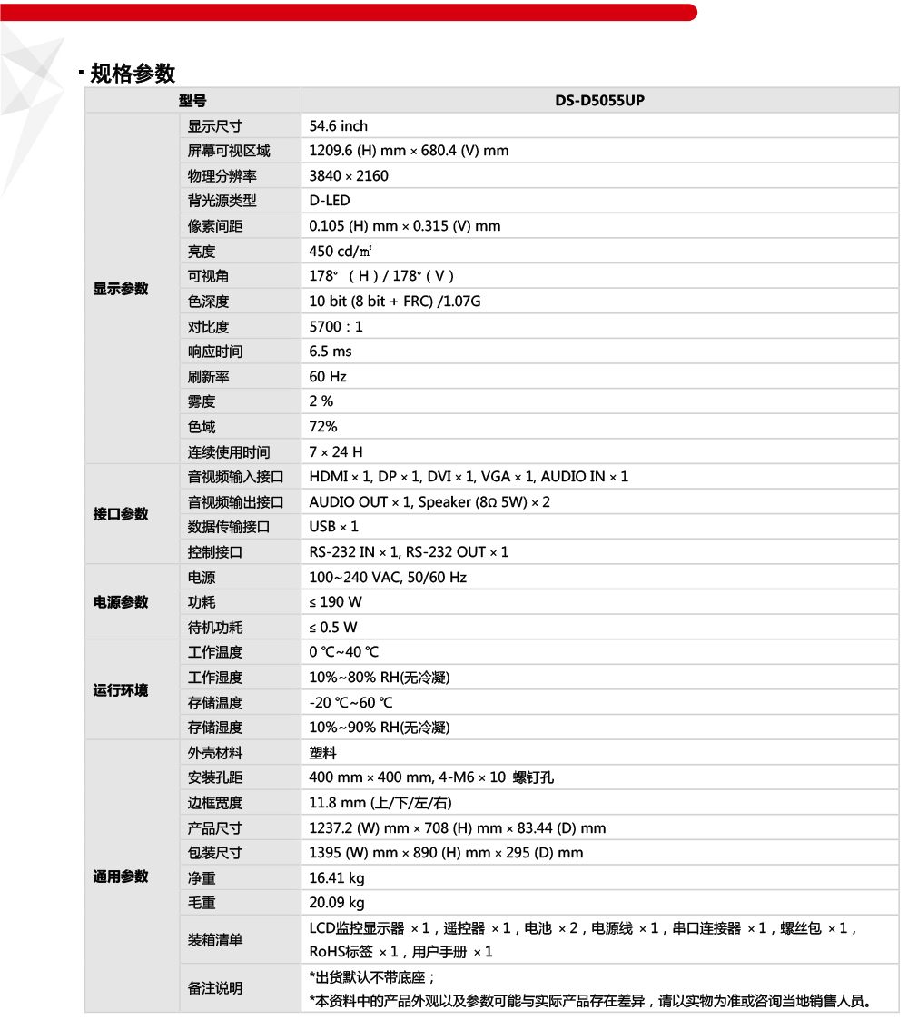 DS-D5055UP產(chǎn)品參數(shù)