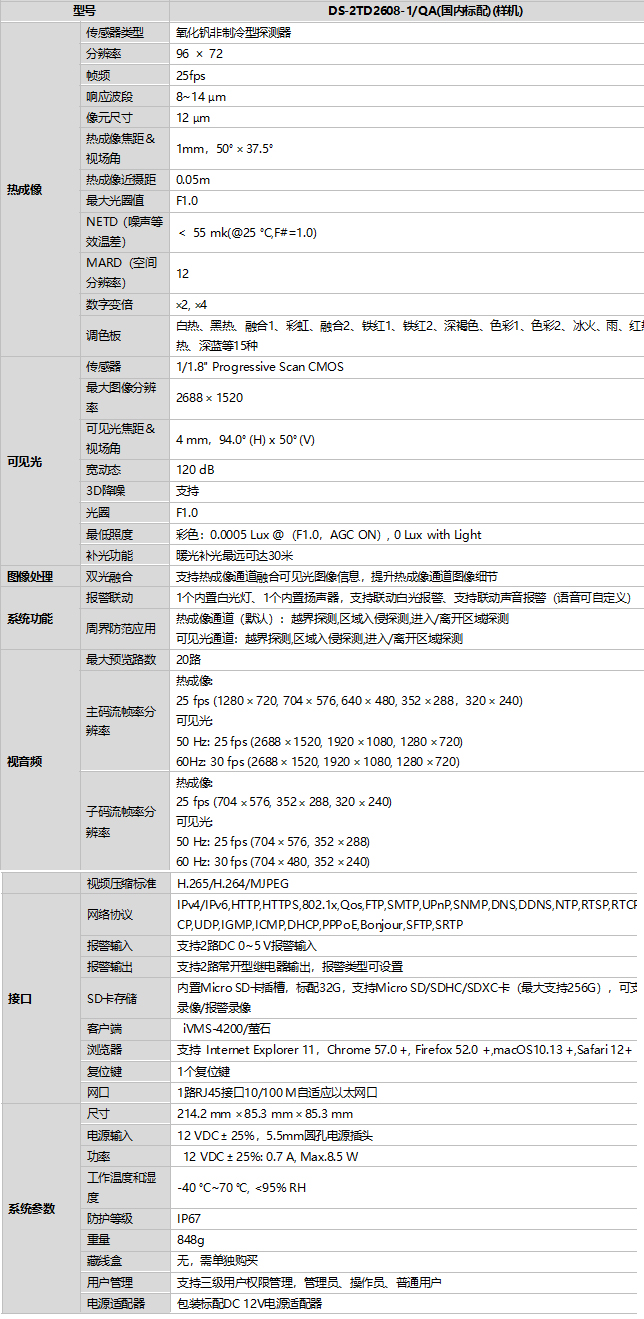 DS-2TD2608-1/QA規(guī)格參數(shù)